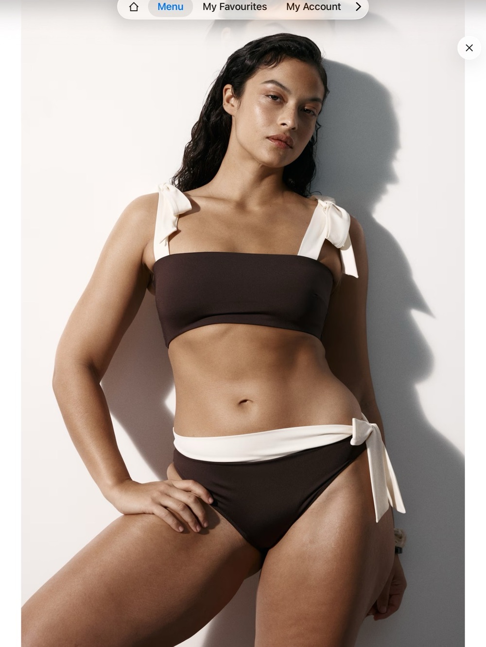 NWT H&M Brown bikini top with Cream Tie Details